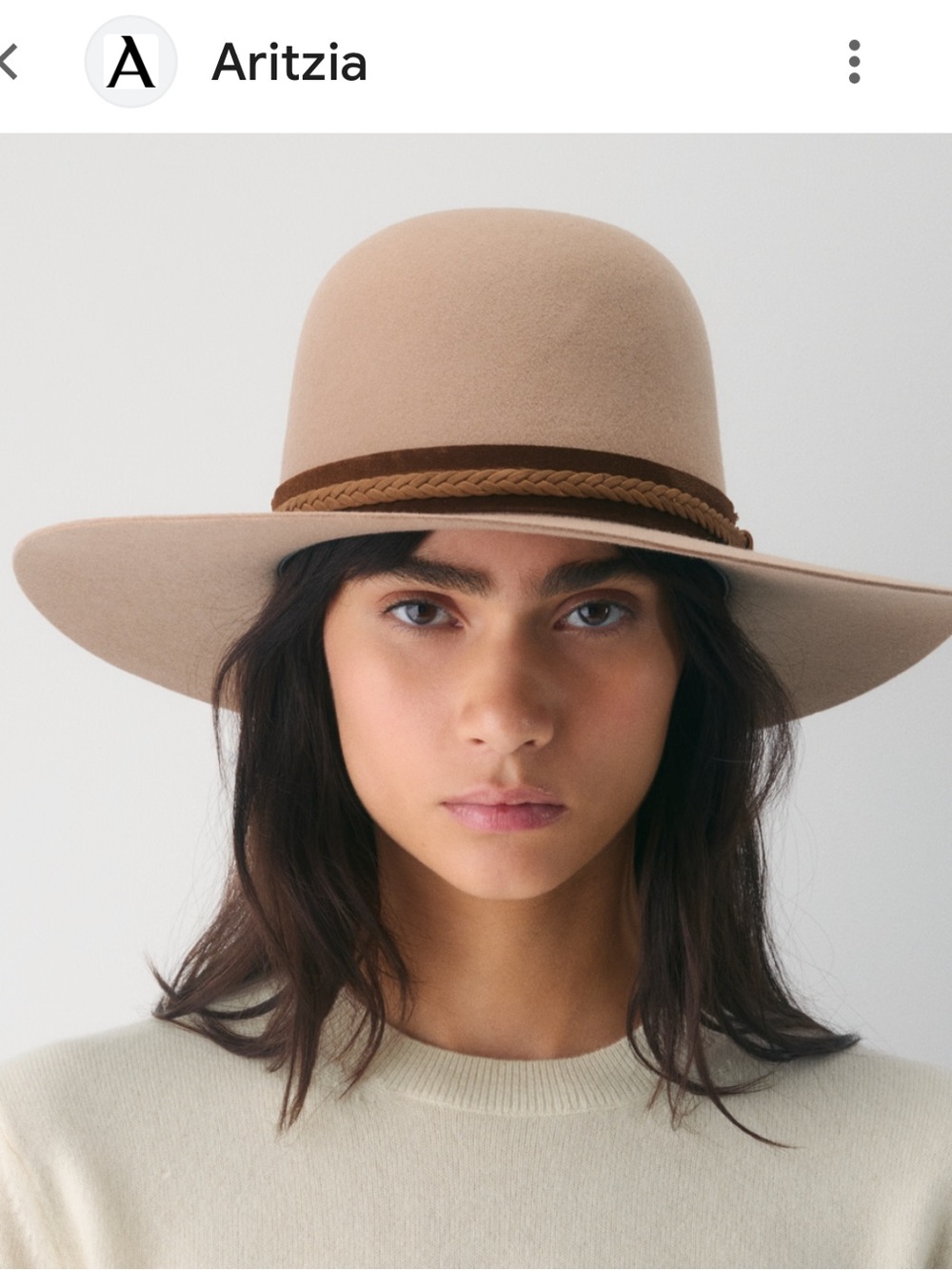 Aritzia Men’s Beige Wool Felt Ranch Hat with Brown Braided Band